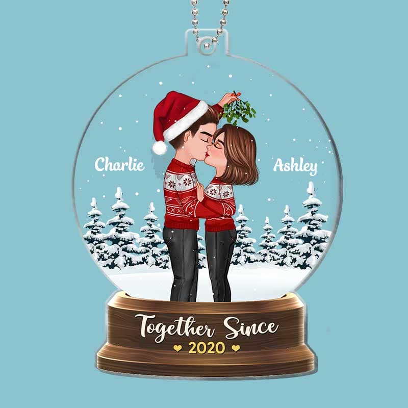 Couple Under Mistletoe Snow Globe Personalized Acrylic Ornament
