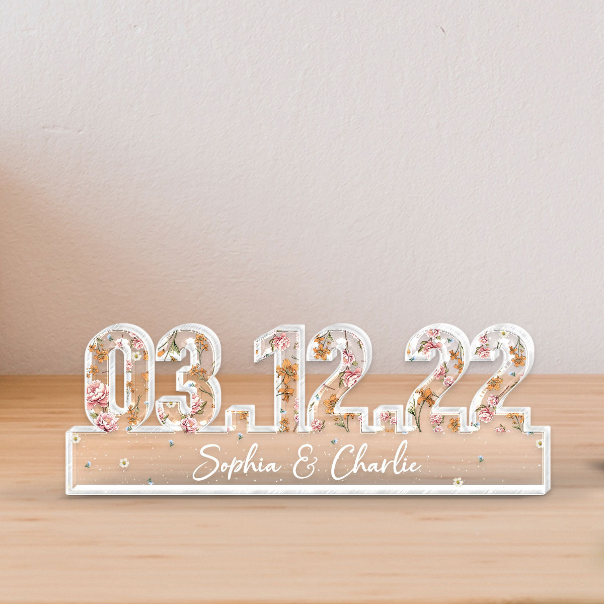 Couple Engagement Wedding Anniversary Special Date Custom Flower Printed Acrylic Block Plaque,  Gift For Her, Gift For Him