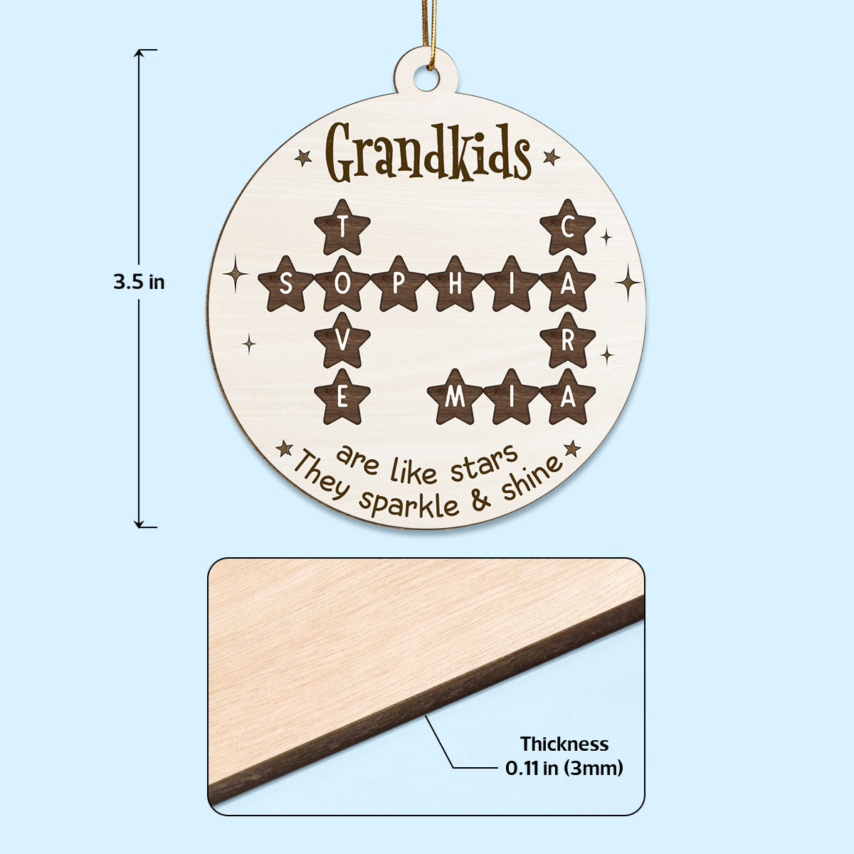 Grandchildren Are Like Stars Crossword Puzzle Personalized Wooden Ornament