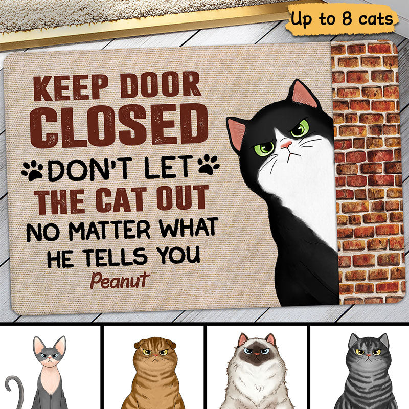 Brick Wall Sassy Cats Keep Door Closed Personalized Doormat