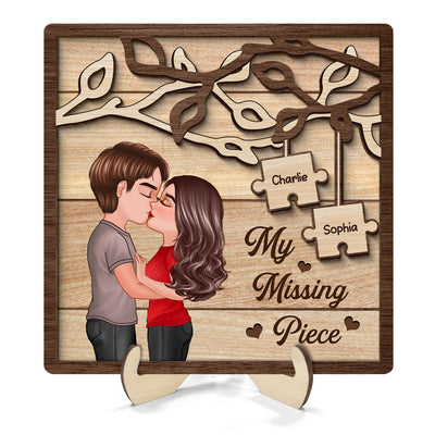 Couple Kissing Under Tree My Missing Piece Personalized 2-Layer Wooden Plaque