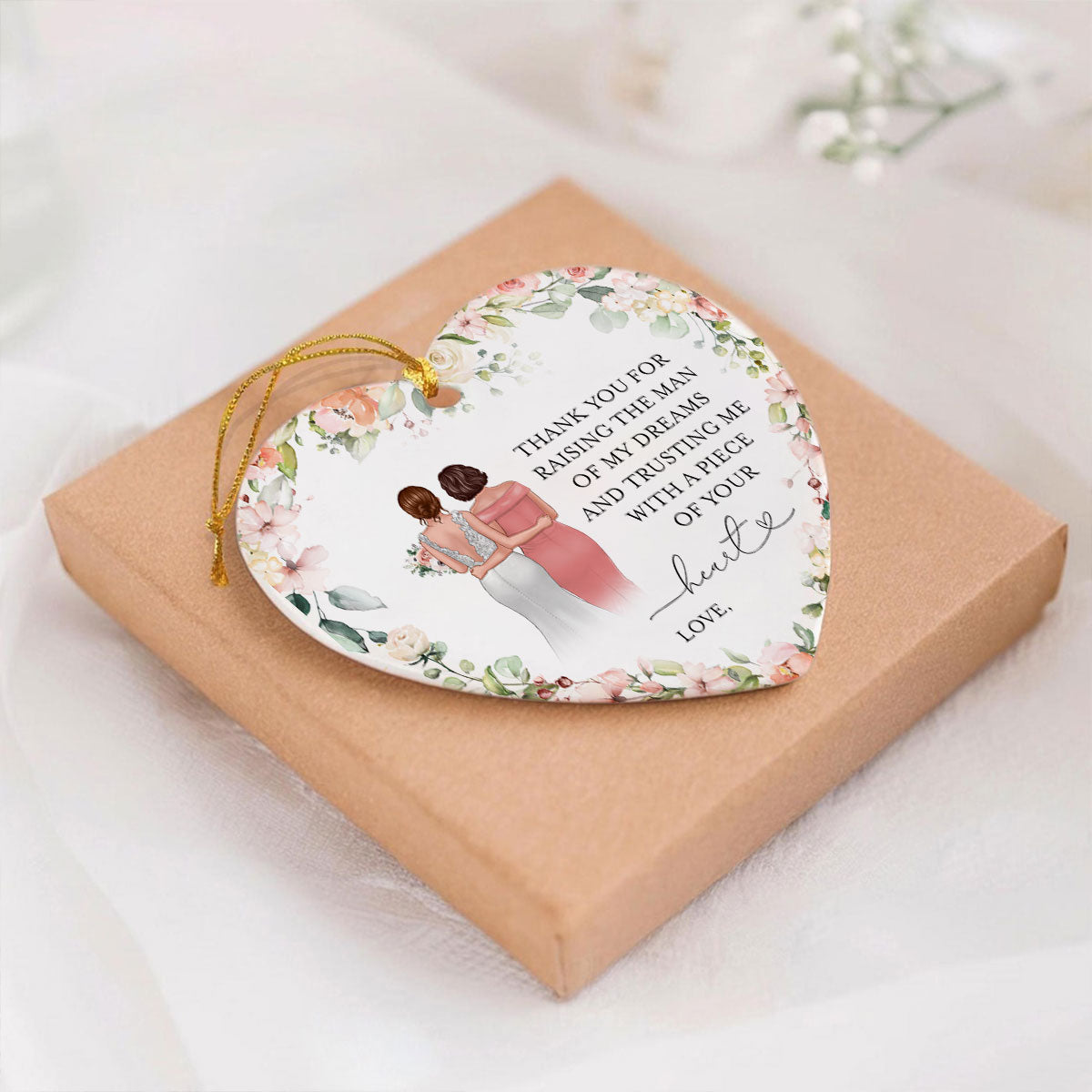 Thank You For Raising The Man Of My Dreams Personalized Heart Ceramic Ornament, Unique Wedding Gift, Christmas Gift, Sentimental Gift For Mother In Law