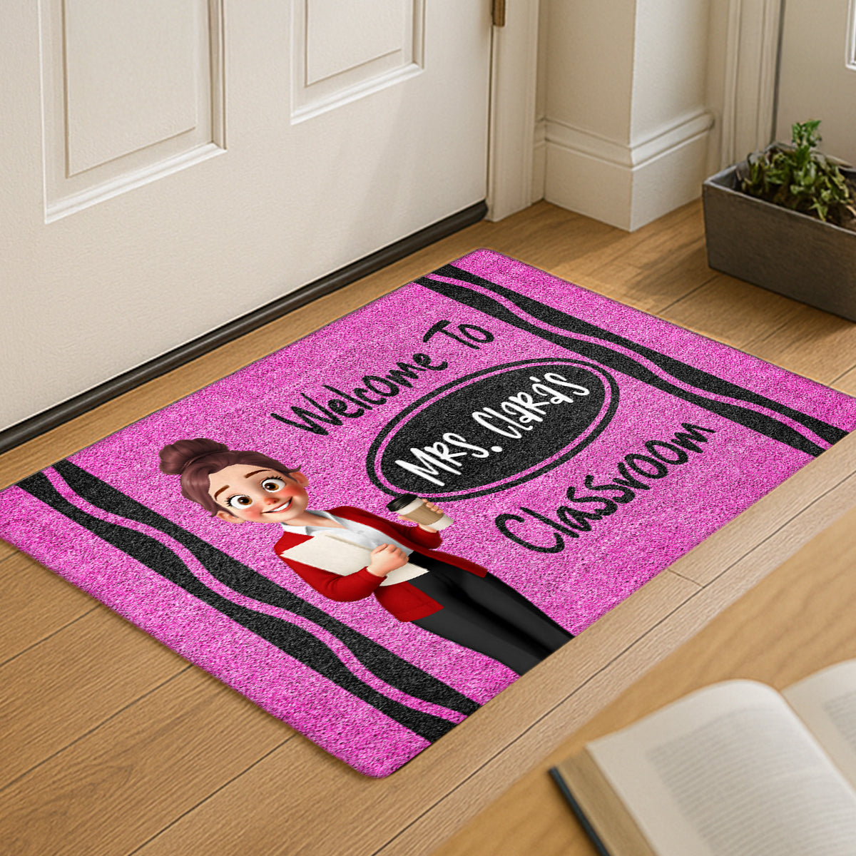 Cute Cartoon Teacher Crayon Welcome To Classroom Personalized Doormat