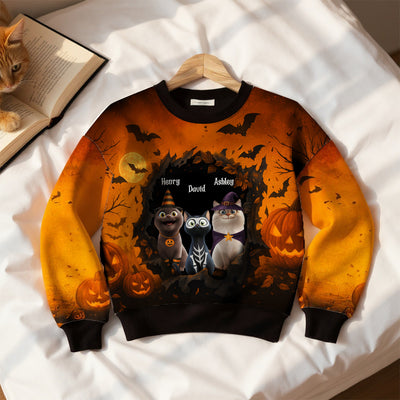 Halloween 3D Cat in Haunted Escape Personalized 3D Sweatshirt, Halloween Costume for Cat Lovers