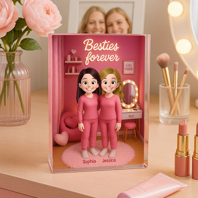 3D Effect Besties Pink Tone Dream Dollhouse Personalized Flat Rectangle Acrylic Block Plaque