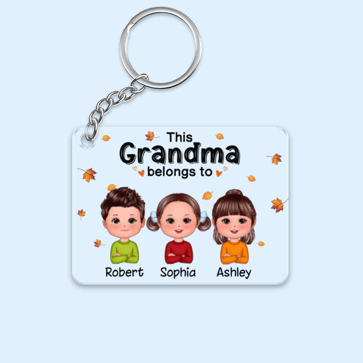 Fall Leaves This Grandma Mom Belongs To Cute Kids Personalized Acrylic Keychain