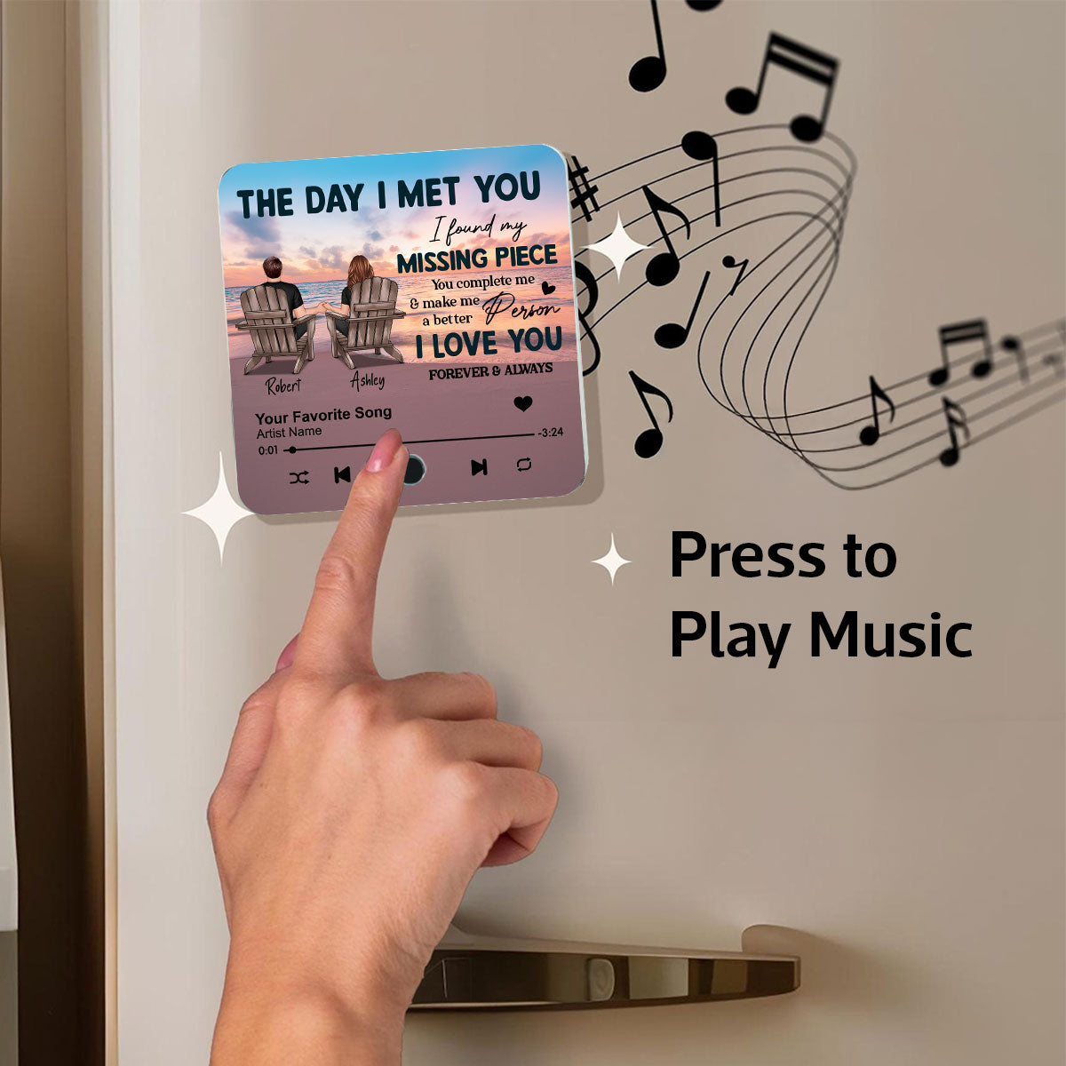 Couple Beach Landscape The Day I Met You Personalized Music Fridge Magnet