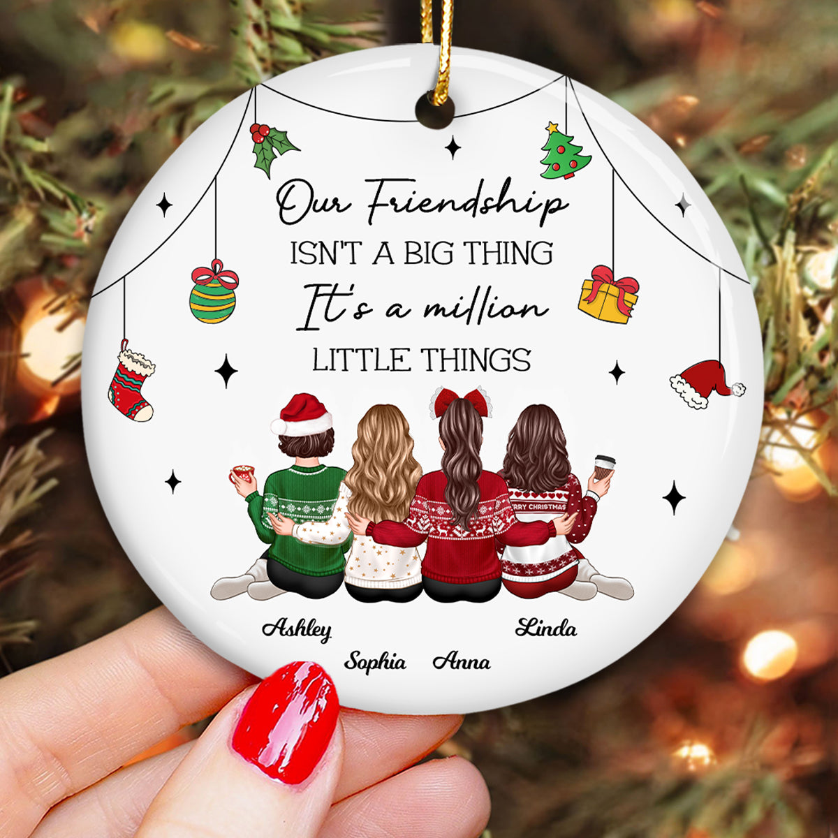 Friendship Million Little Things Personalized Circle Ceramic Ornament, Christmas Gift for Best Friends