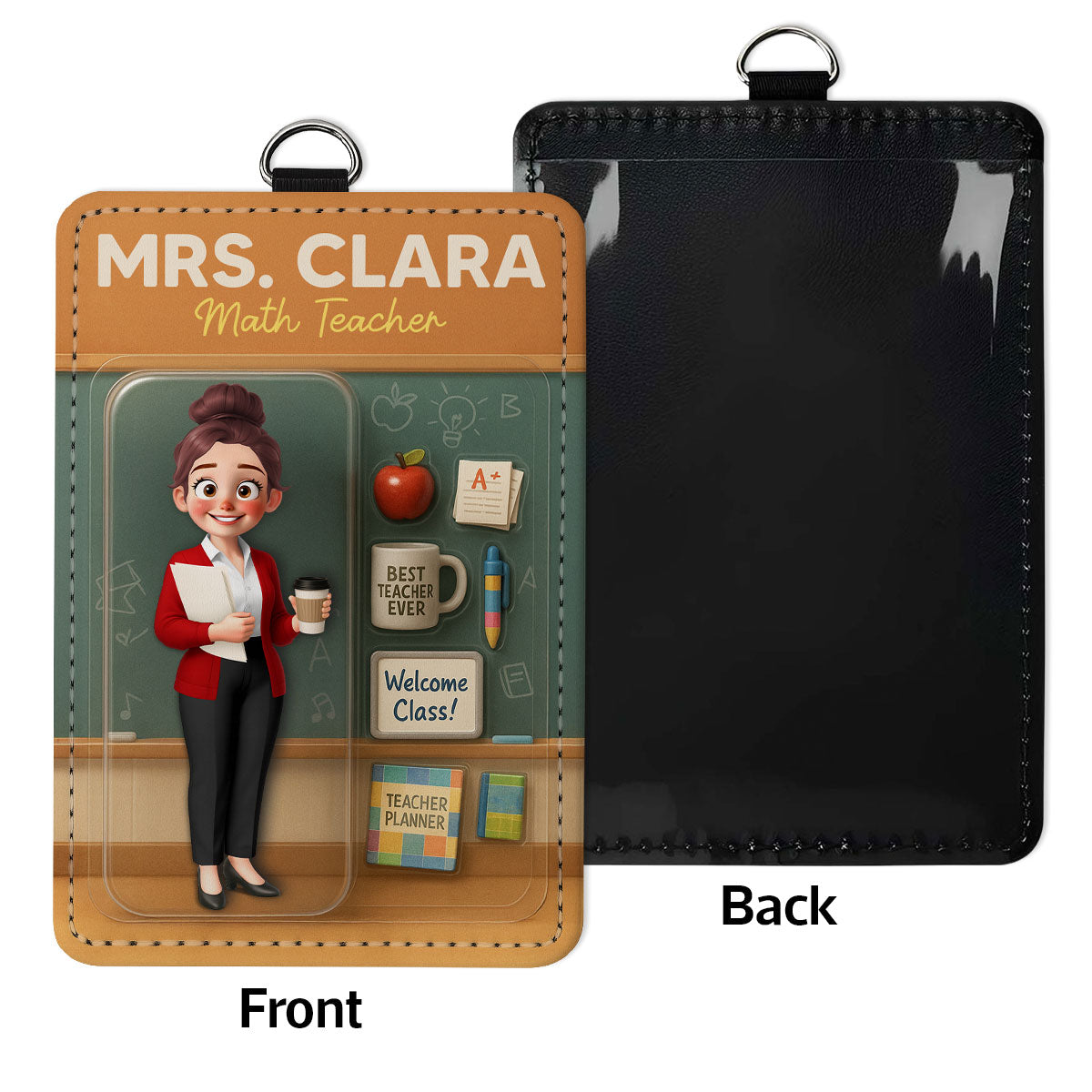 3D Effect Teacher Figure Style Personalized ID Badge Holder, Back To School Gift For Teacher Colleagues