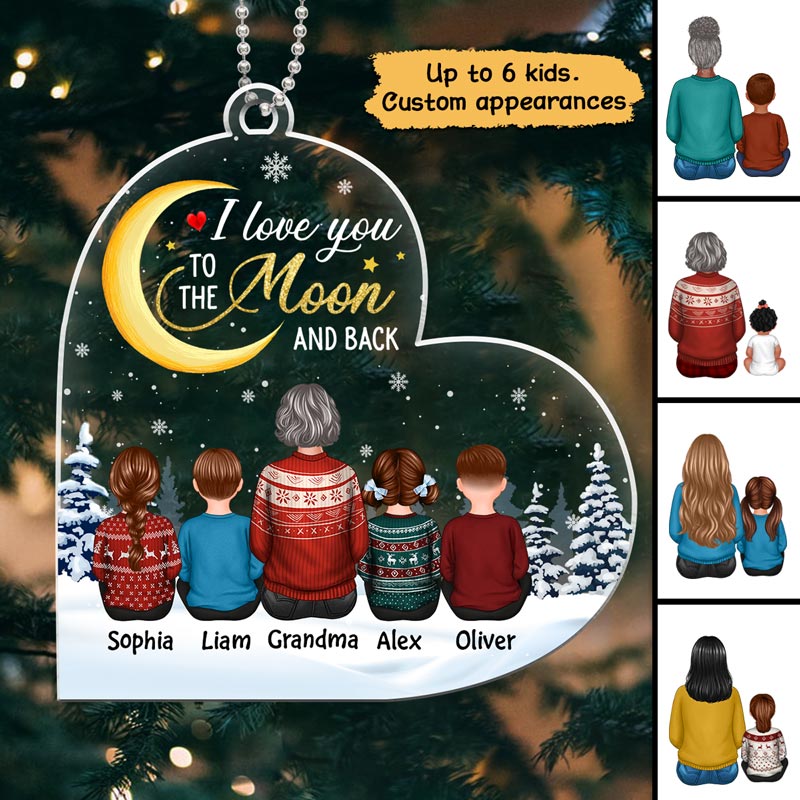Grandma Grandkids To The Moon Heart Personalized Acrylic Ornament