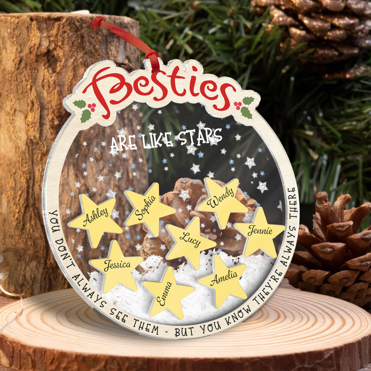 Sisters Besties Are Like Stars They're Always There Personalized 4D Shaker Ornament, Christmas Gifts For Sisters, Siblings, Best Friends