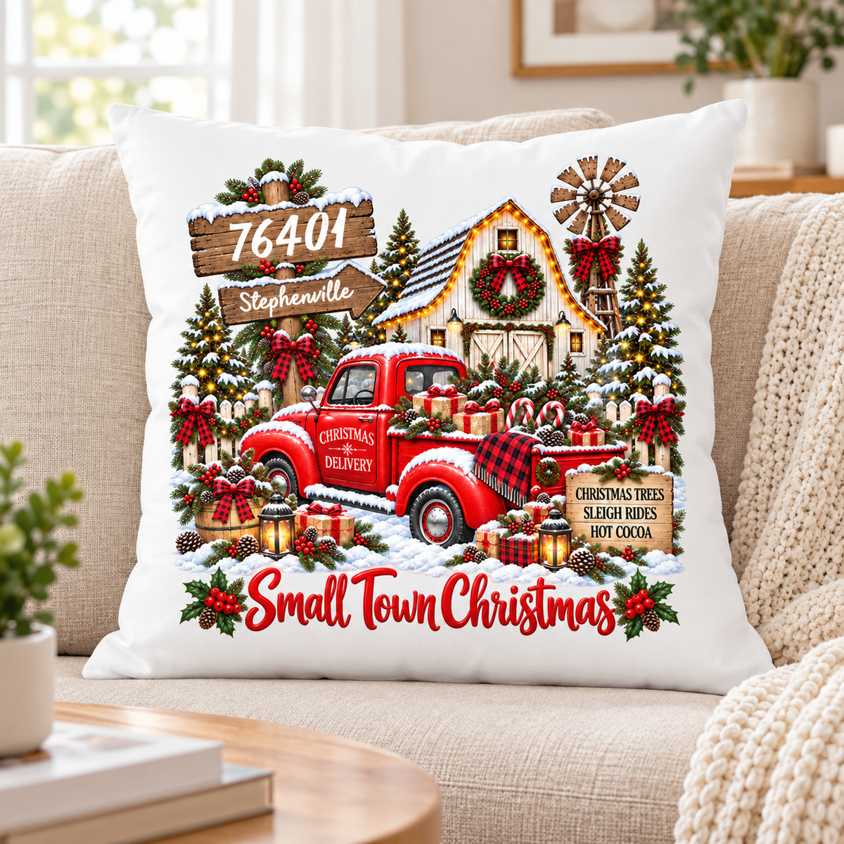 Custom Zip Code Small Town Christmas - Personalized Pillow - Trendy Christmas Holiday Tee, Town Pride