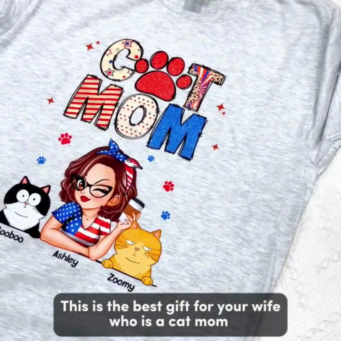 Cat Mom Sparkly Pattern Personalized Shirt, Gift For Cat Mom