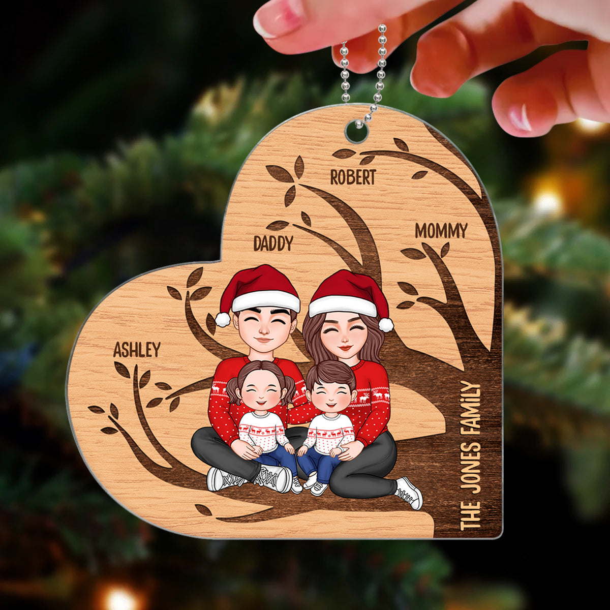 Family Tree Name Christmas Gift For Family Personalized Wooden Ornament