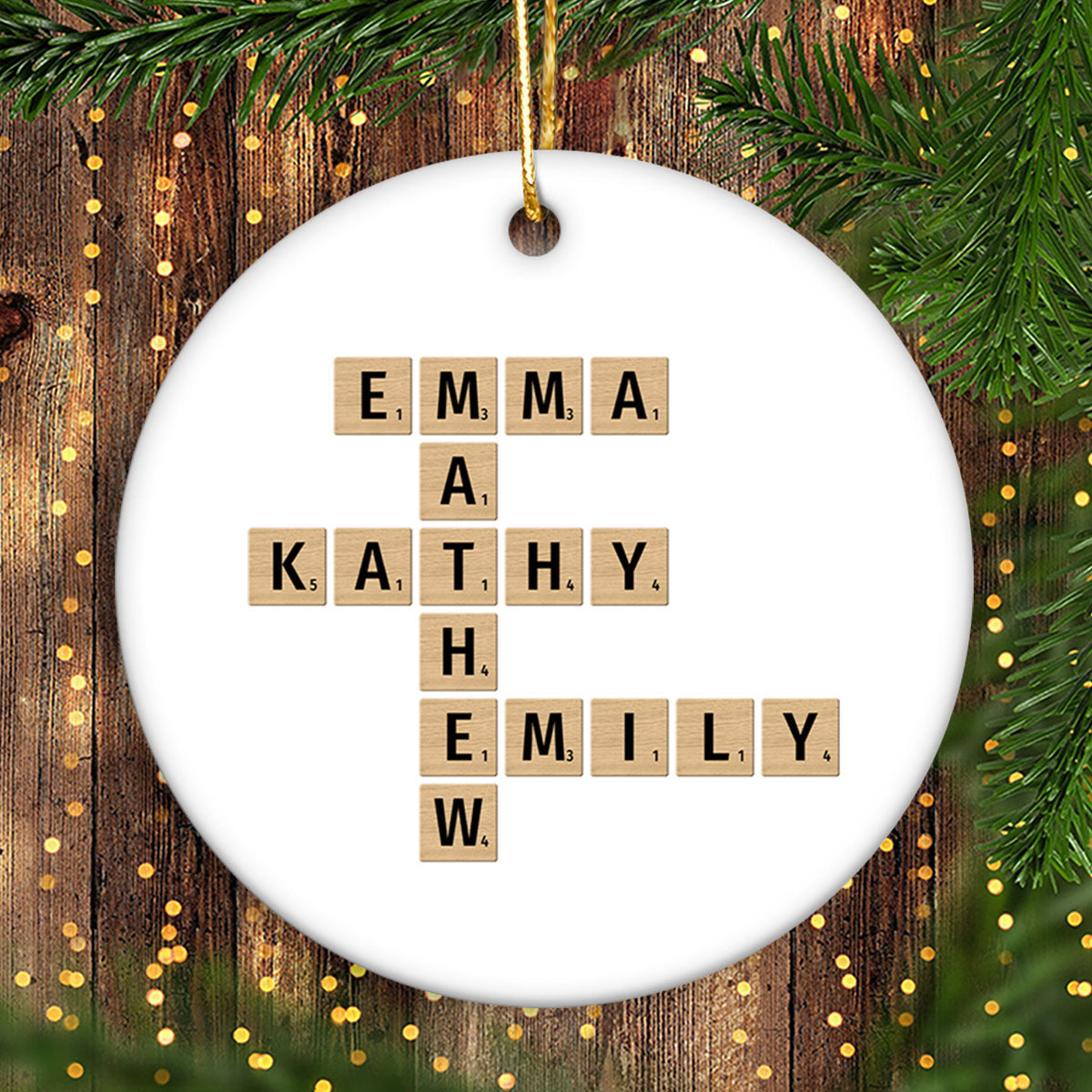 Family Christmas Decor Crossword Puzzle Art Personalized Round Ceramic Ornament