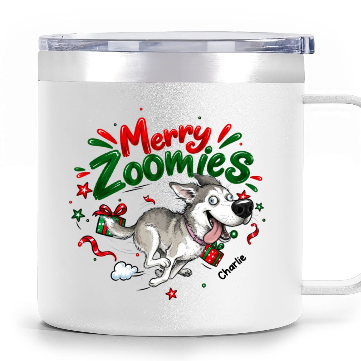 Merry Zoomies Quirky Dog Portrait From Your Custom Pet Photo - Personalized Stainless Steel Tumbler - Funny Christmas Gift For Dog Lover