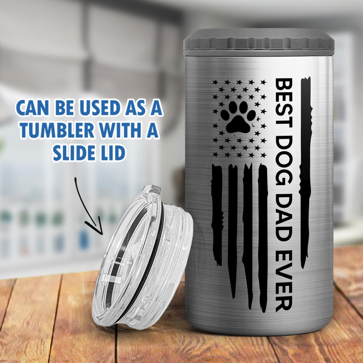 Best Dog Dad Ever Nation Flag Fist Bump And Paws Personalized 4 In 1 Can Cooler