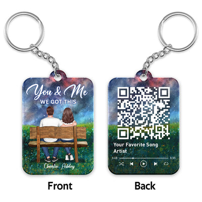 Couple On Bench Under Night Sky Favorite Song QR Code Personalized Acrylic Keychain