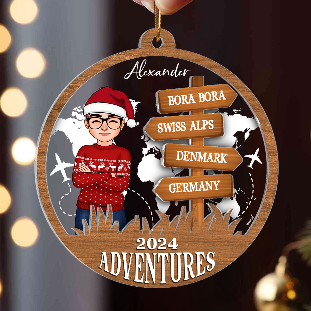 Personalized Travel Adventure Ornament, Custom Traveling Destination Ornament, Travel Gift, Christmas Gift, Gift for Travelers