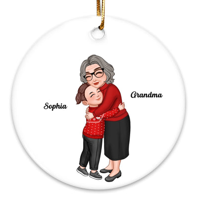 Grandma & Grandkid Hugging Christmas Gift For Granddaughter Grandson Personalized Circle Ornament