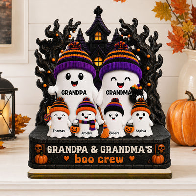 Mysterical Grandma Grandpa's Boo Crew Haunted House - Personalized 2-Layered Wooden Plaque - Halloween Decoration For Grandparents