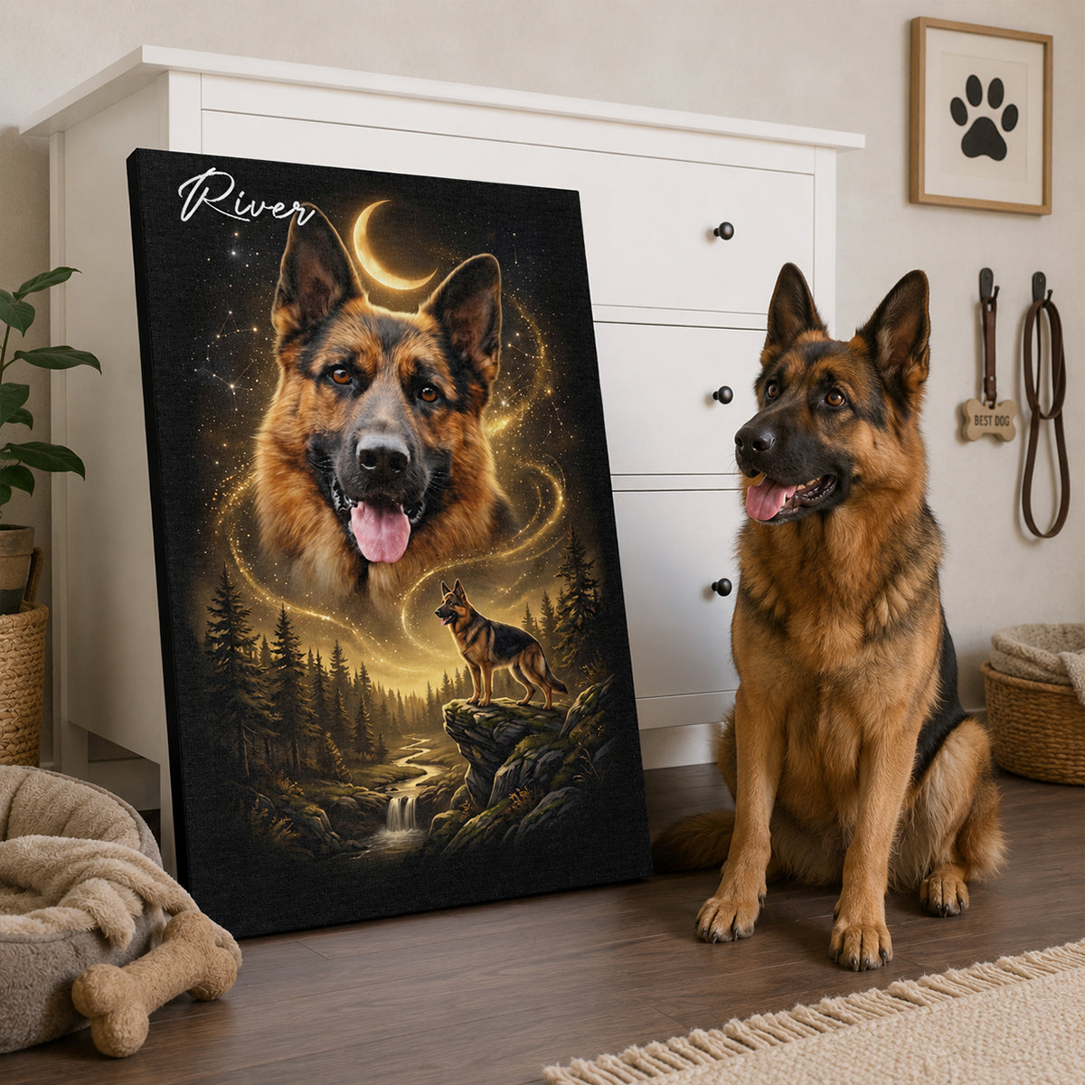 Dog Howling to the Moon - Personalized Canvas - Gift for Dog, Cat Lovers, Pet Memorial Gift