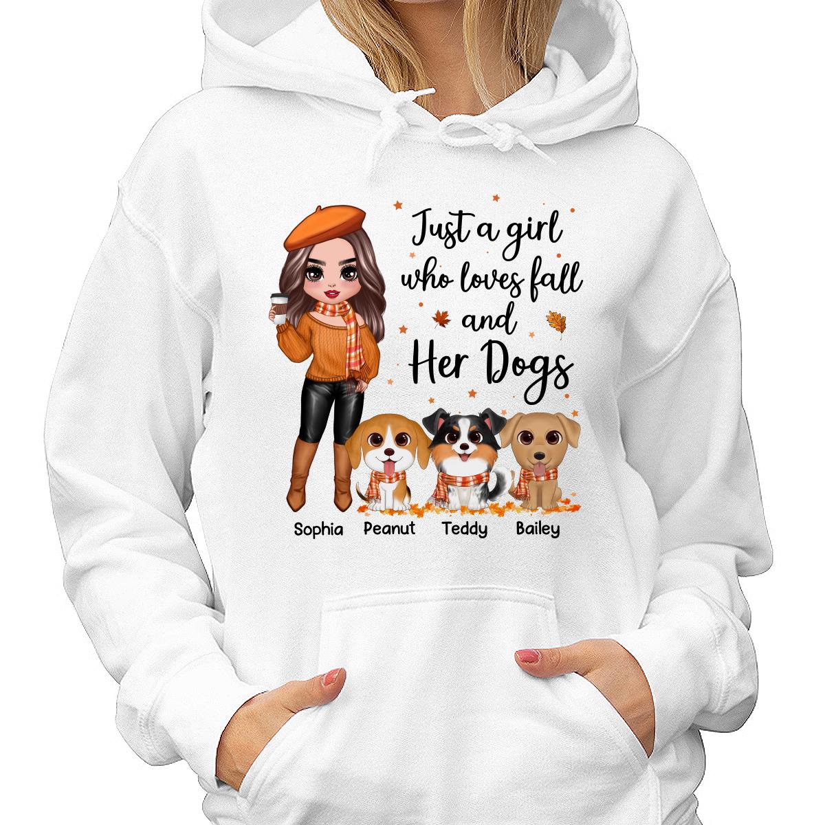 Fall Season Doll Woman Standing With Watercolor Cute Dogs Personalized Shirt