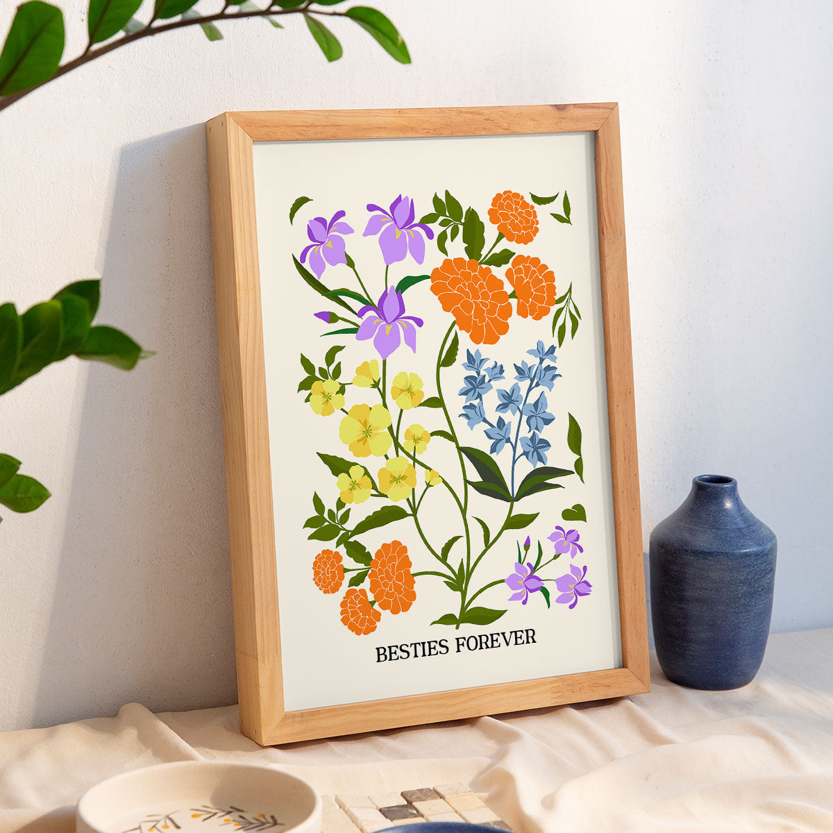 Custom Family Birth Flower Bouquet Artwork Minimalist Personalized Poster, Gift For Mom, Gift For Grandma, Gifts