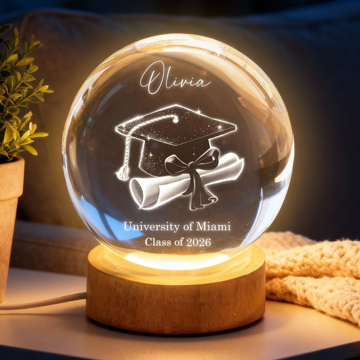 Class Of 2026 3D Effect Senior - Personalized Crystal Ball LED Night Light - Graduation Gift For Seniors, Daughter, Son, Grandkids
