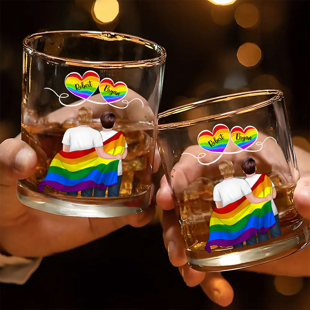 LGBT Couple Pride Month Personalized Whiskey Glass