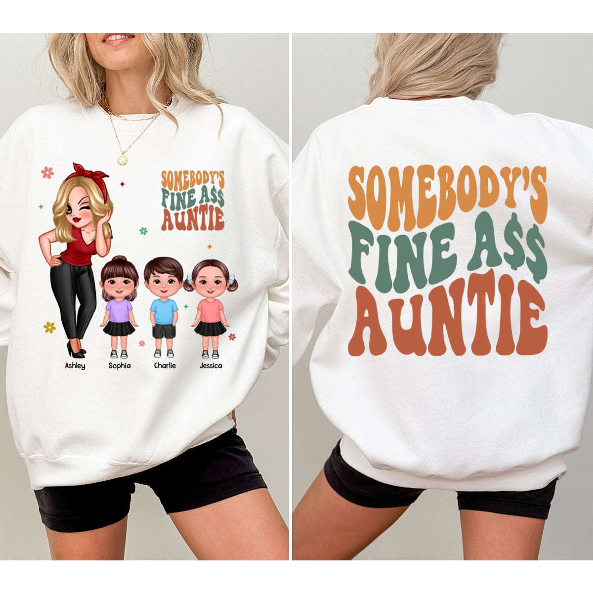 Somebody‘s Fine Grandma Mom Auntie Pretty Woman With Grandkids Personalized Double Sided Sweatshirt