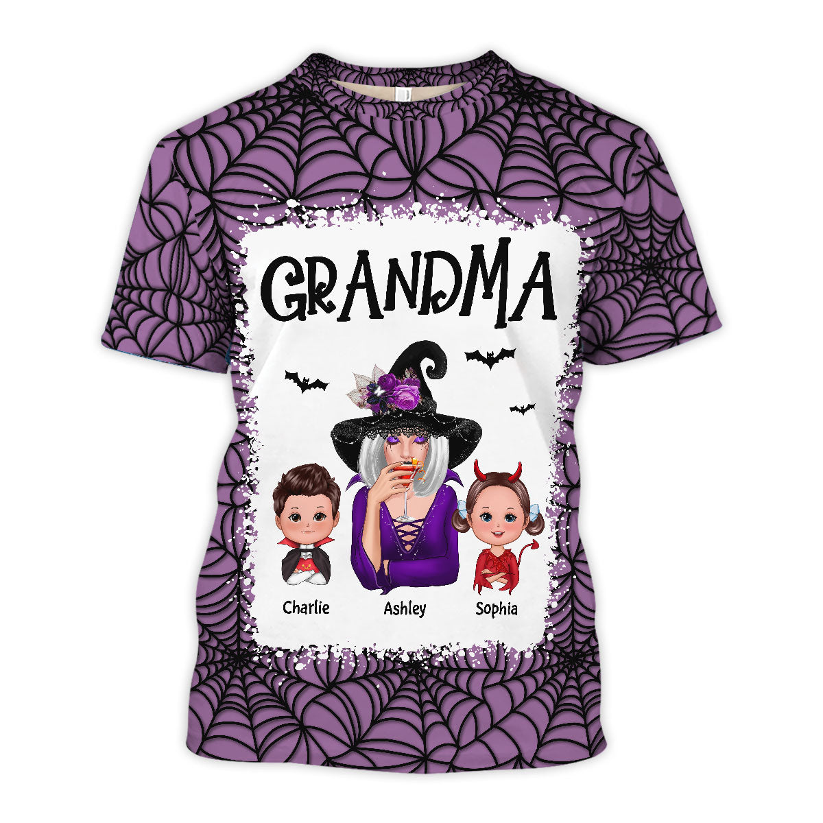 Halloween Spider Web Witch Grandma Personalized 3D Shirt