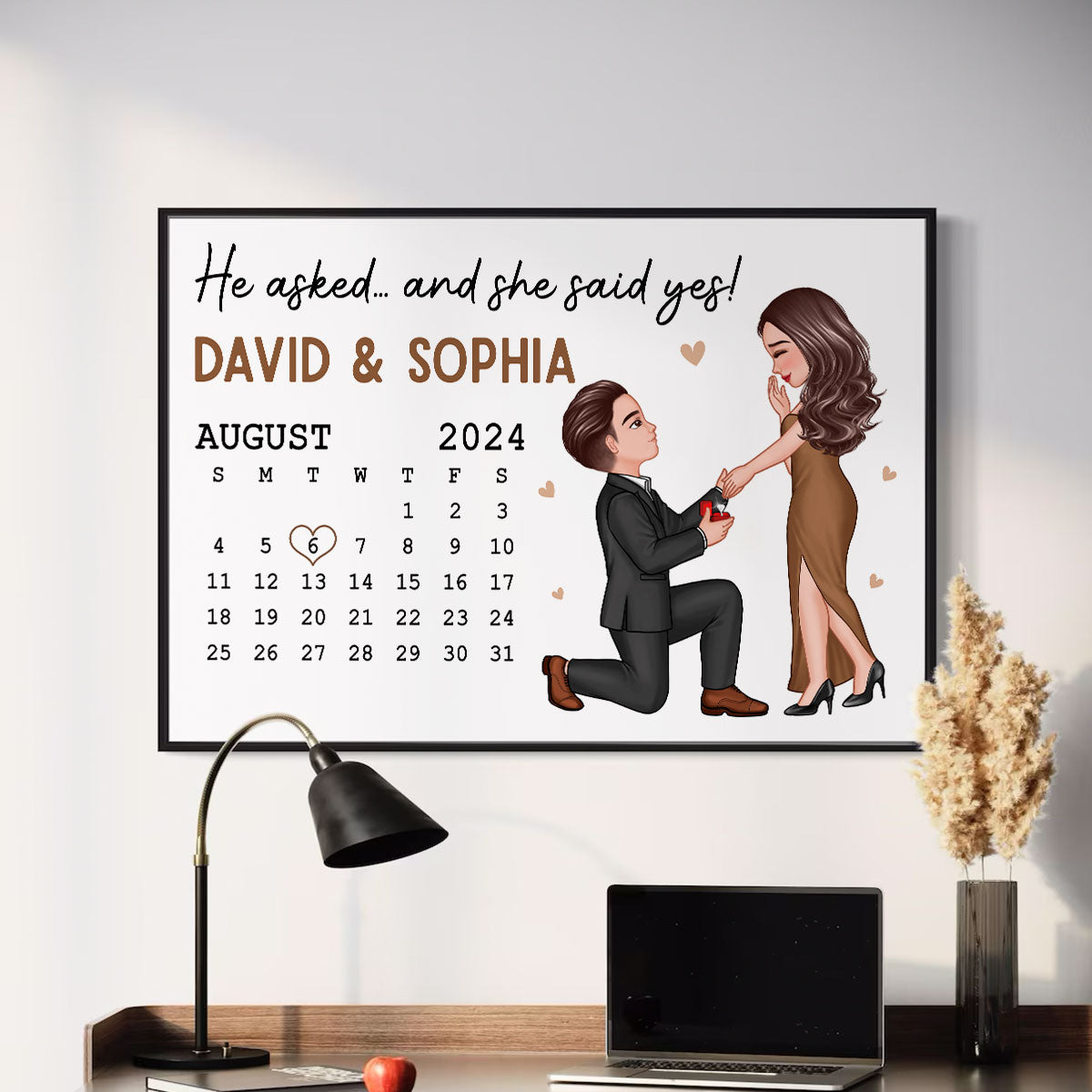 He Asked She Said Yes Engagement Date Keepsake for Couples Personalized Poster
