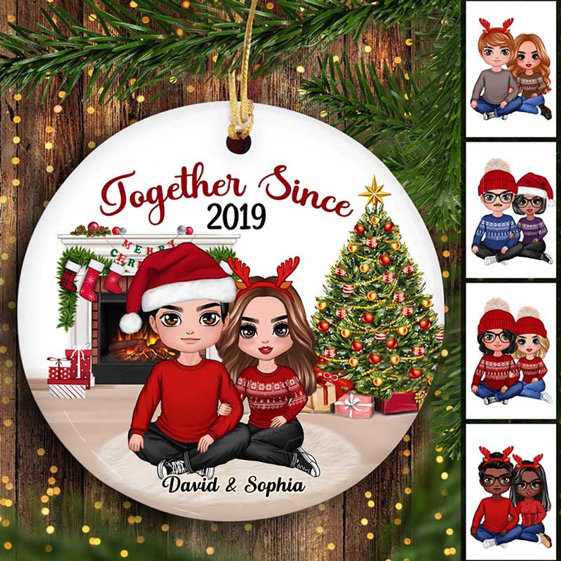 Doll Couple Sitting Embracing In House Personalized Circle Ornament