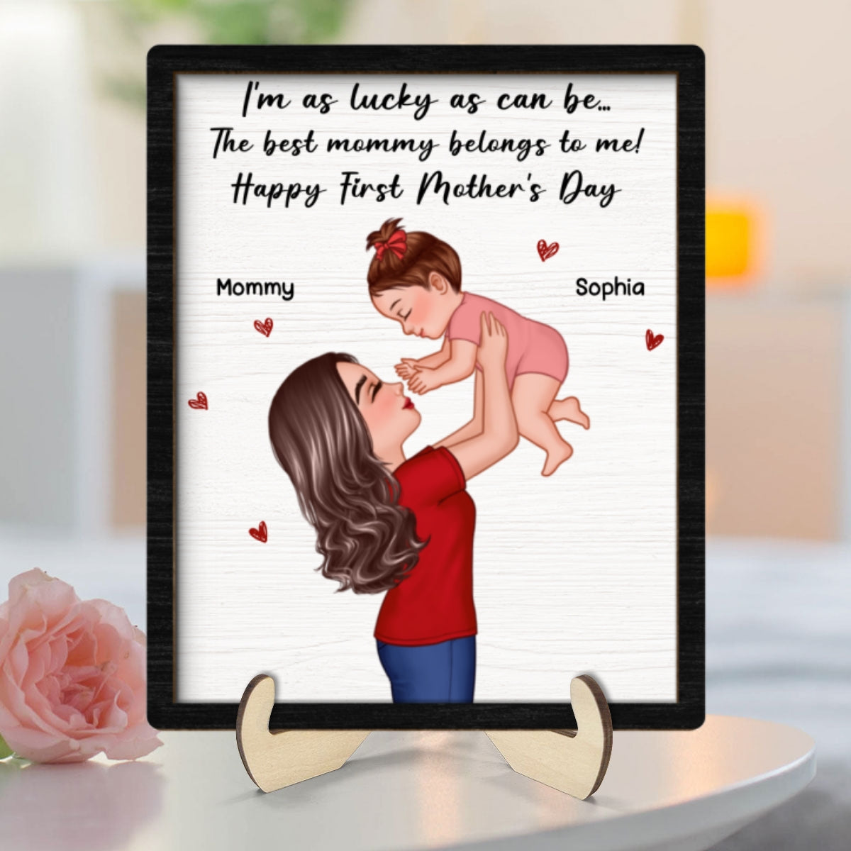 Mom Lifting Kid Happy 1st Mother's Day Personalized 2-Layer Wooden Plaque