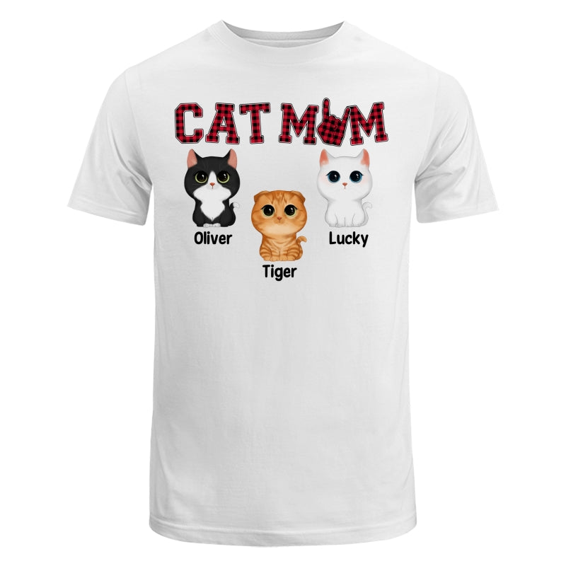 Watercolor Cute Cats Cat Mom Red Plaid Checkered Pattern Personalized Shirt