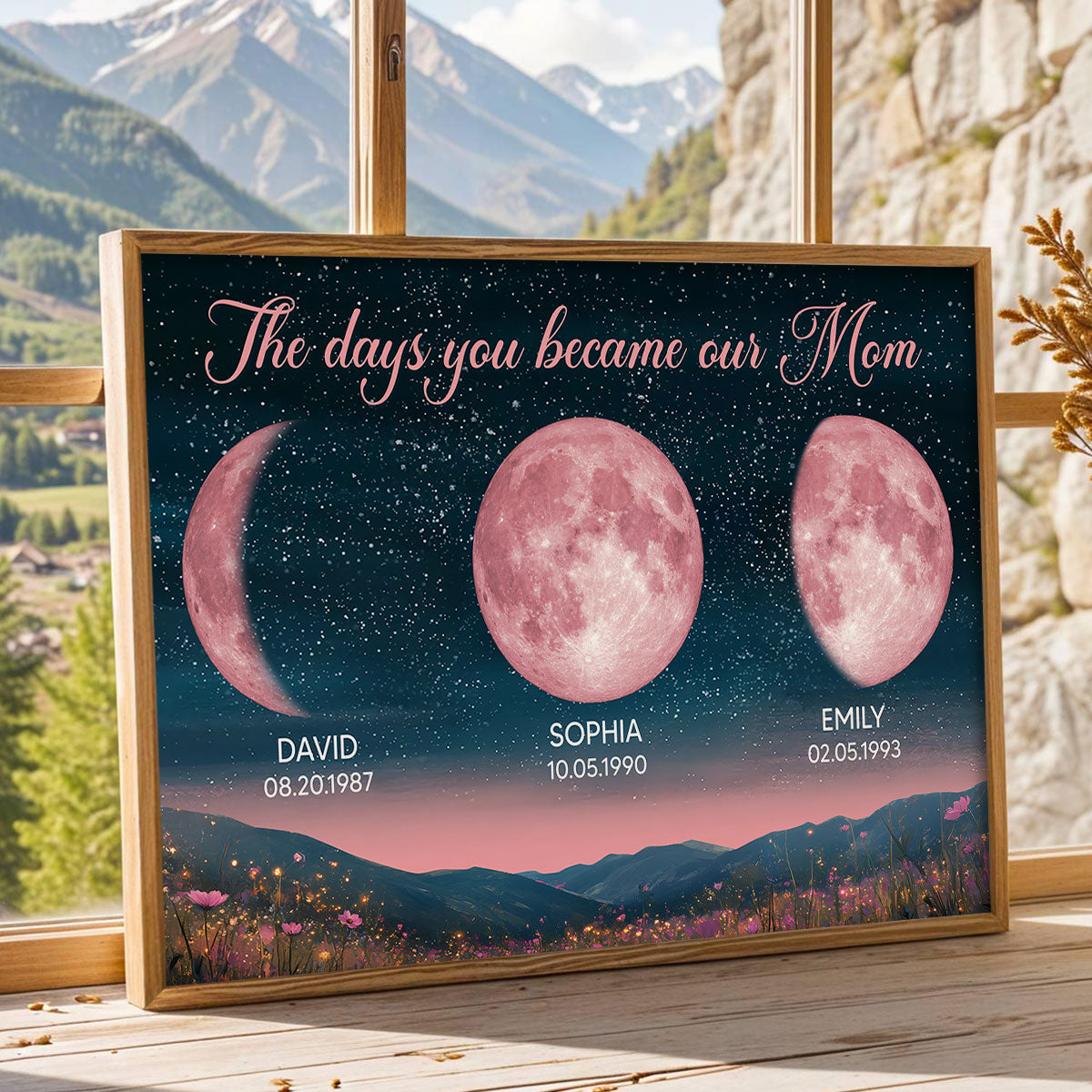 Personalized Birth Moon Poster, Pink Moon Phase | A Heartfelt Gift for Mom’s Birthday, Mother’s Day, or Just Because