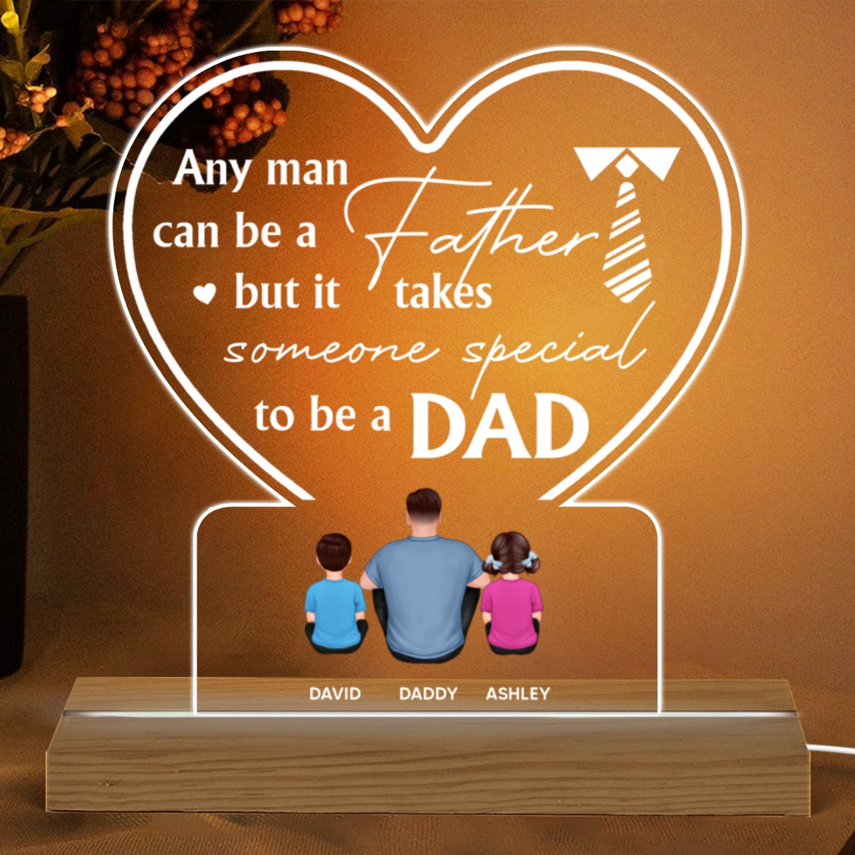 It Takes Someone Special To Be A Dad Back View Man Kids Dog Cat Sitting Father‘s Day Gift Personalized Warm Custom Shape Acrylic Plaque LED Night Light