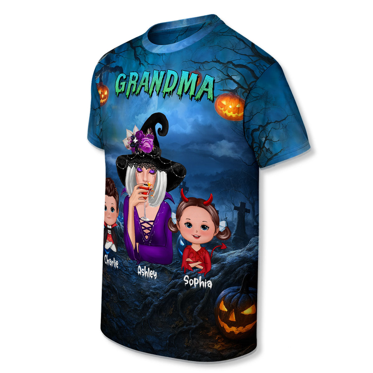 Cool Grandma Witch & Kids In Halloween Night Personalized Shirt, Halloween Costume for Grandma
