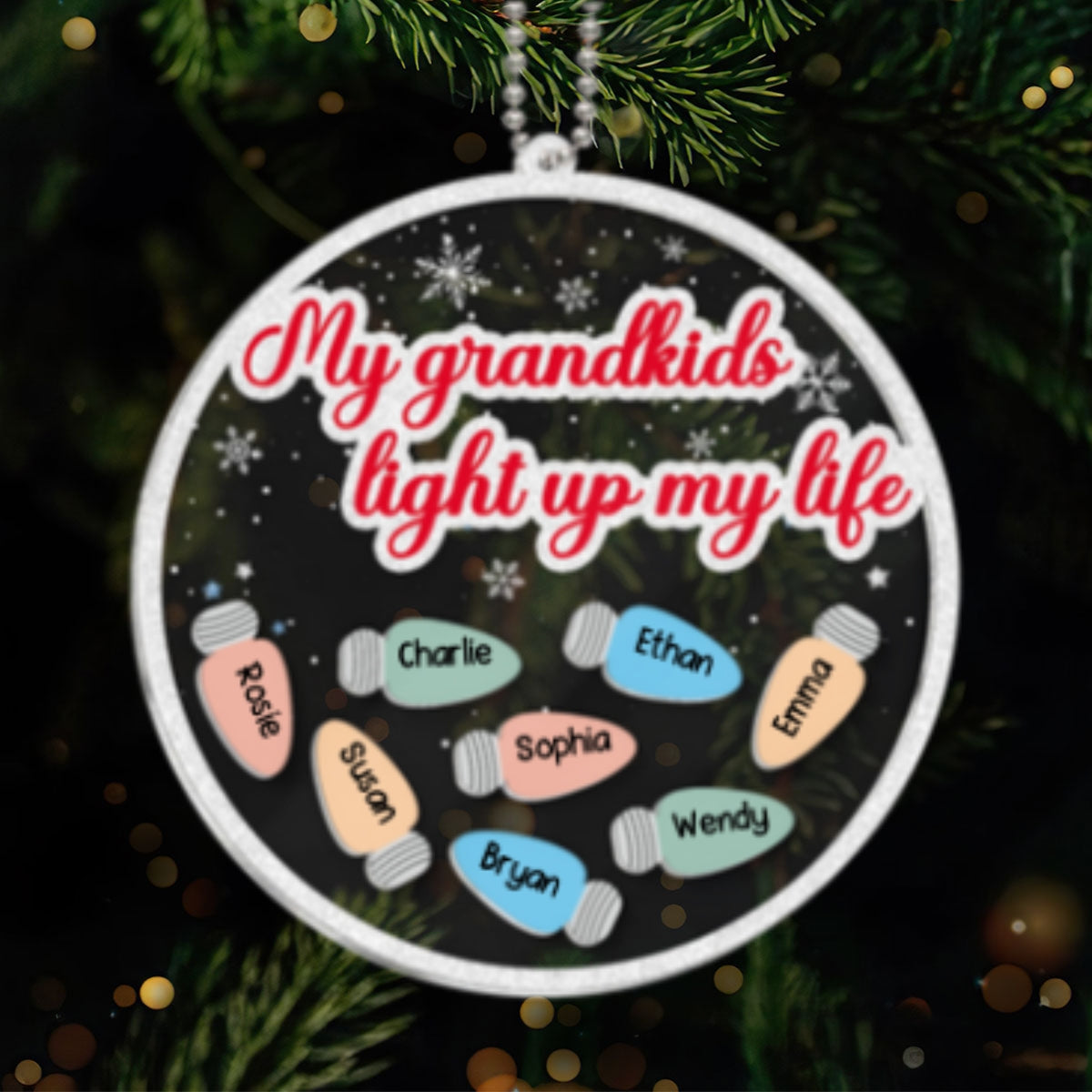 My Grandkids Light Up My Life Personalized Shaker Ornament, Christmas Gift For Grandkids