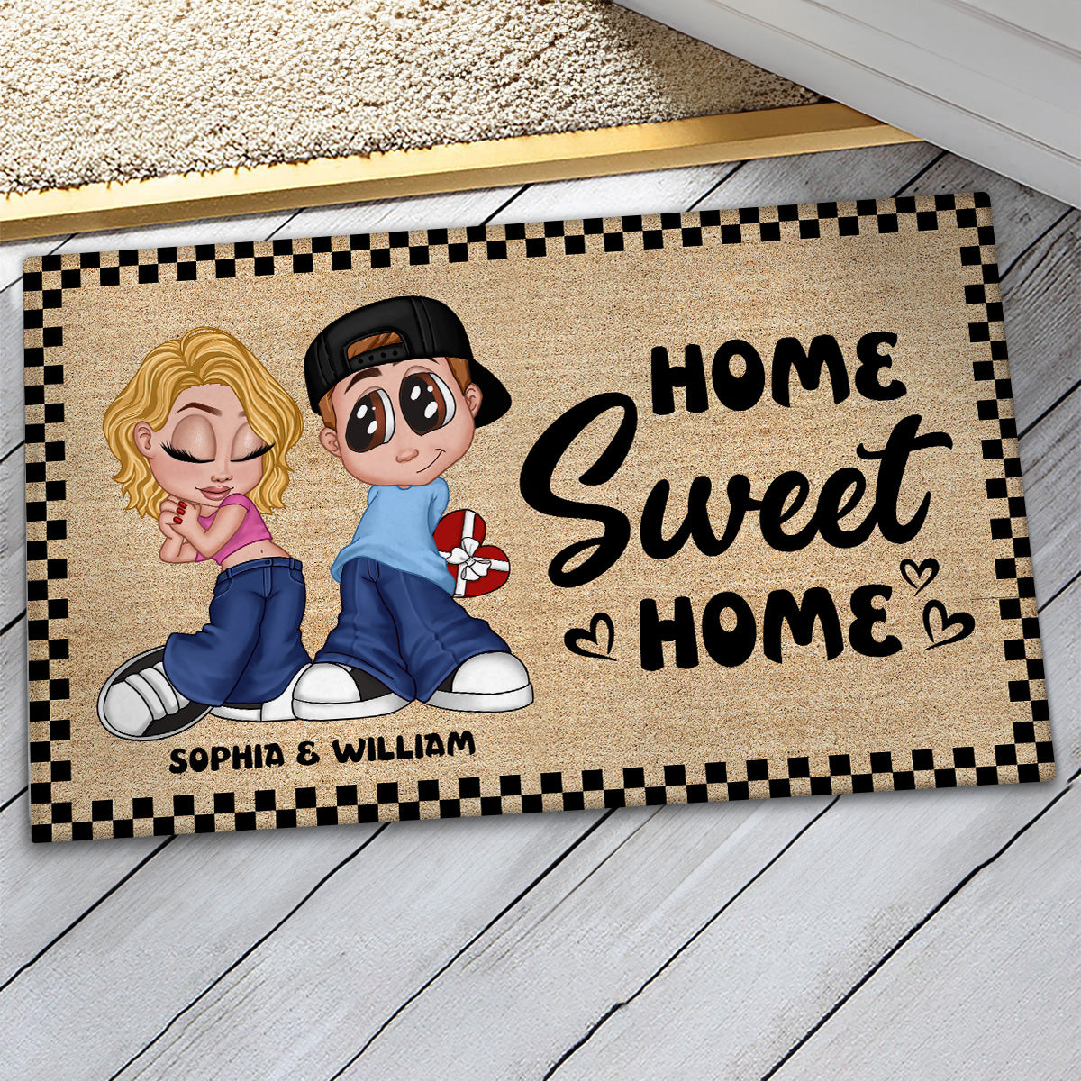 Gift For Couple Home Sweet Home Y2K Style Housewarming Personalized Doormat