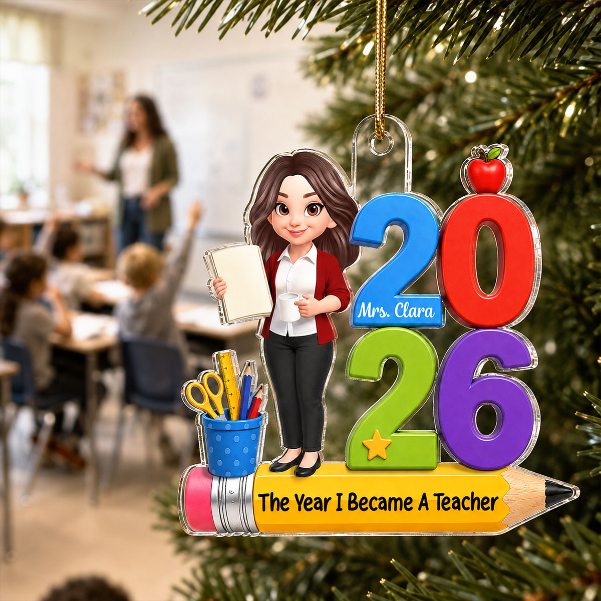 The Year I Became A Teacher 2D Flat - Personalized Acrylic Ornament - Christmas Keepsake Gift For Teacher