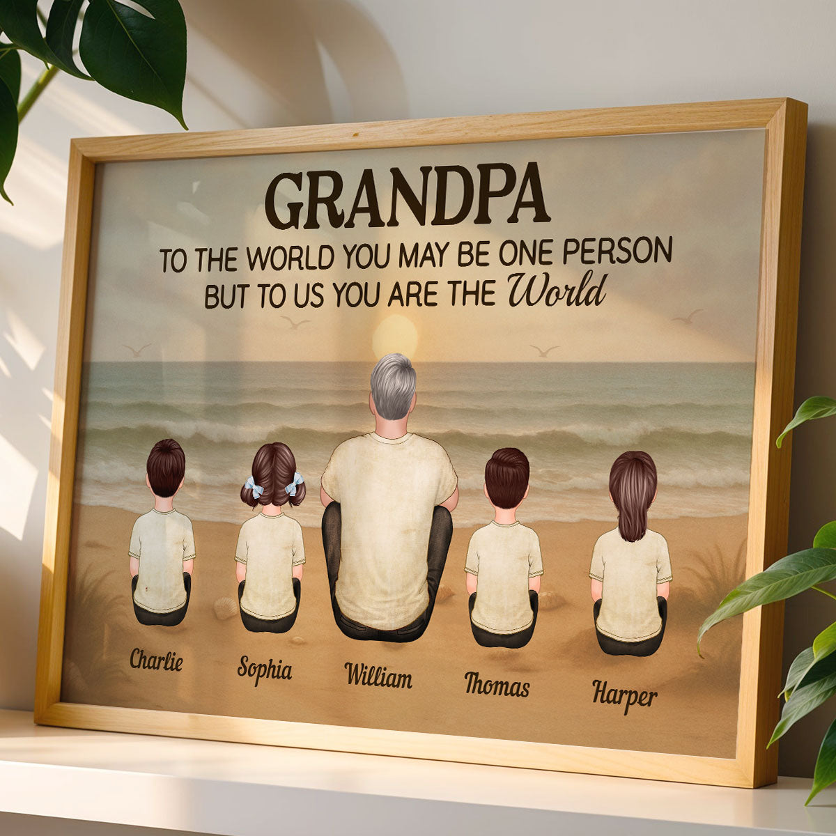Vintage Retro Grandpa Beach Landscape Personalized Poster