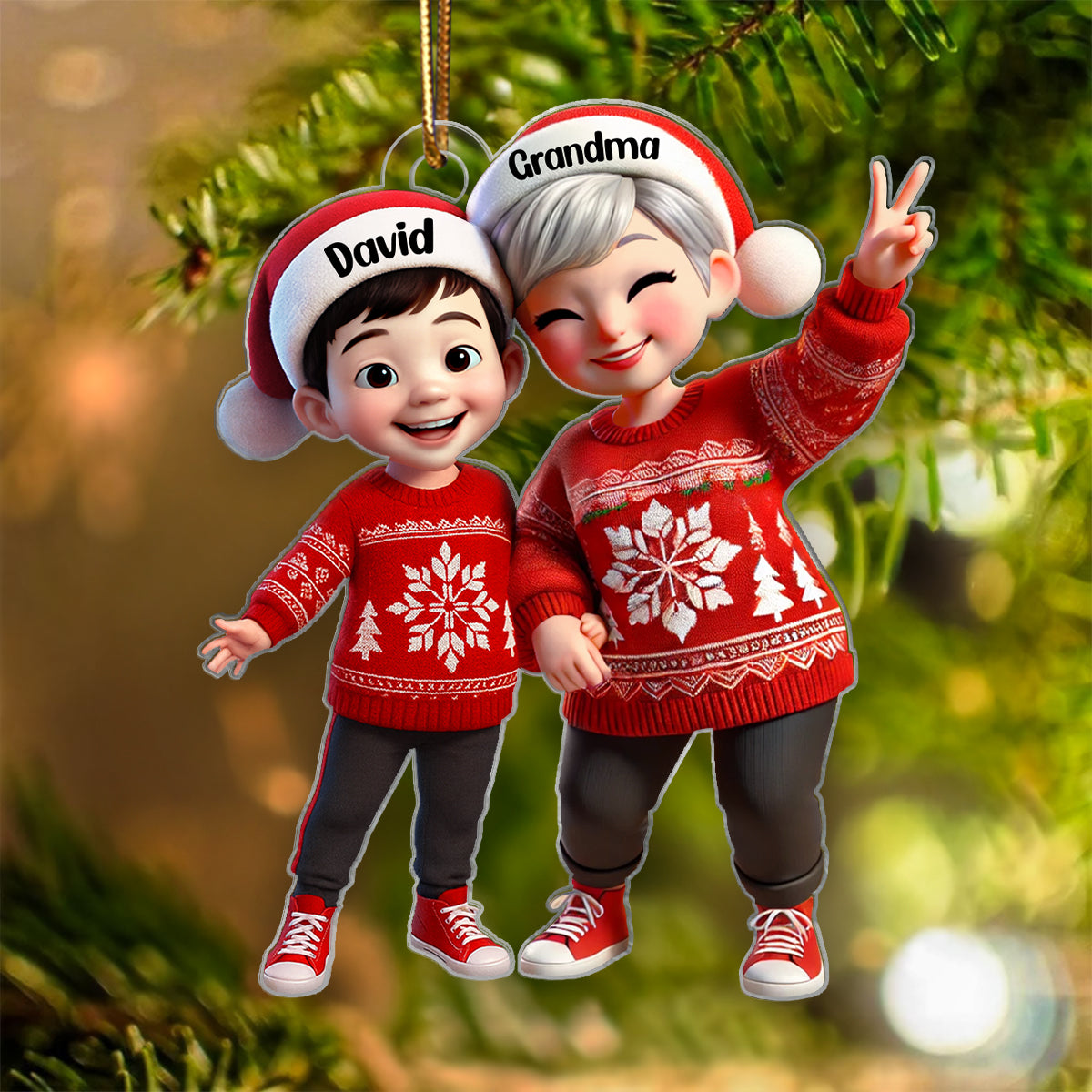 Happy Grandma Grandkids 3D Effect Personalized Acrylic Ornament, Christmas gift for Grandma, Granddaughter, Grandson