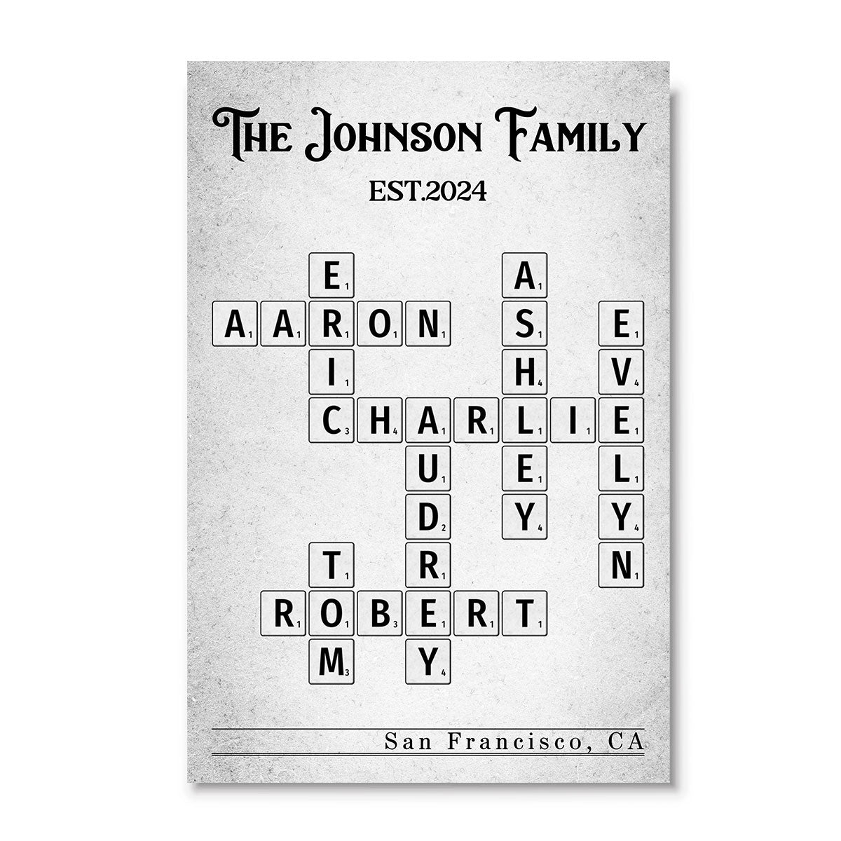 Family Crossword Art Newspaper Created In A Moment Treasured Forever Personalized Poster