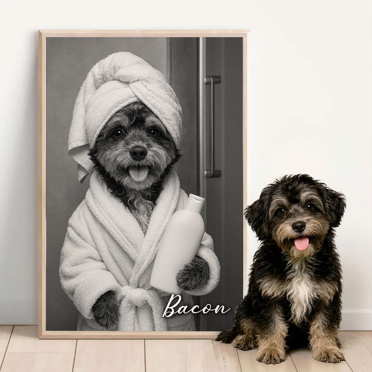 Custom Pet Portrait from Photo, Funny Bathroom Dog Reading Newspaper on Toilet, Dog Wall Art, Personalized Pet Gift