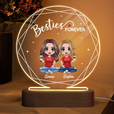Hexagon Frame Doll Besties Sitting Personalized Circle Acrylic Plaque LED Lamp Night Light