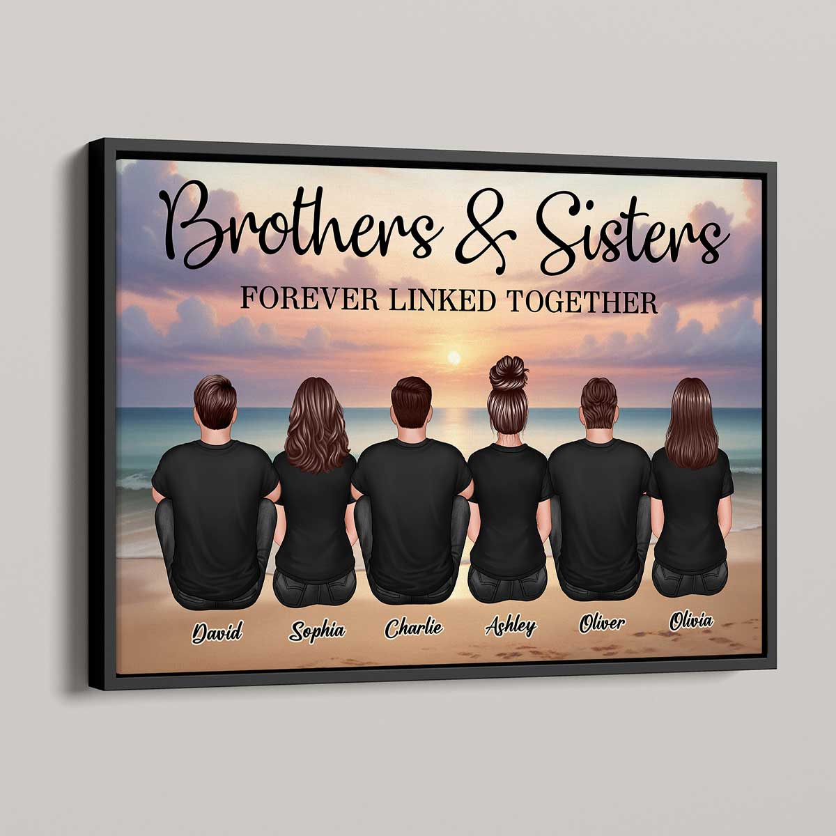 Realistic Beach Landscape Brothers & Sisters Forever Linked Together Personalized Poster| Gift For Siblings, Birthday Gift or Just Because