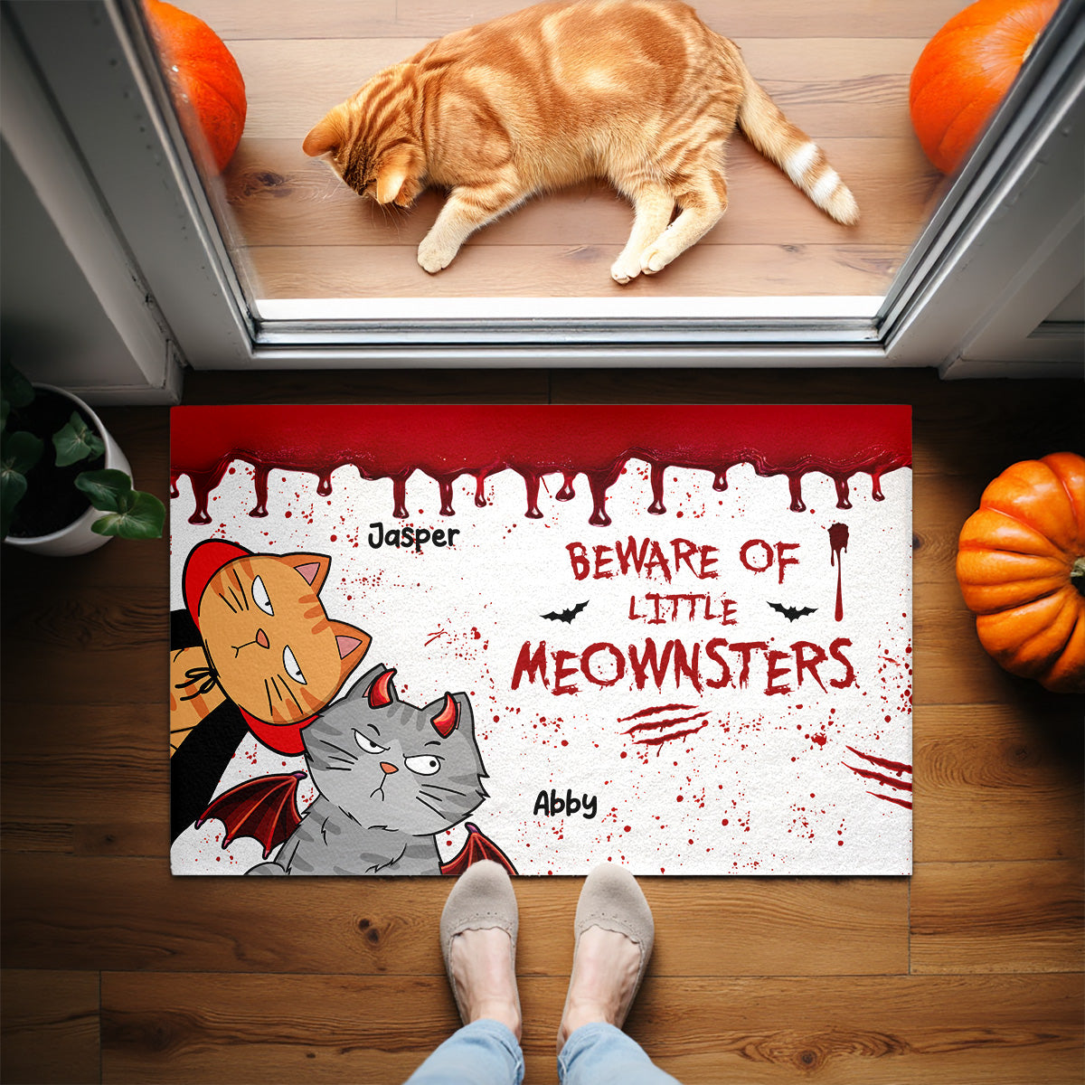 Halloween Beware Of Little Monsters Cats Personalized Doormat