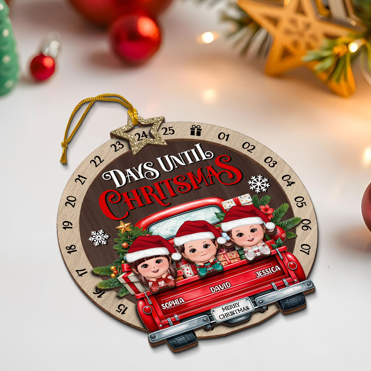 Kids On Christmas Truck Personalized Countdown Ornament